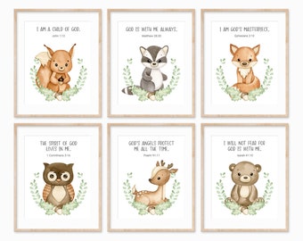 Kid's Bible Verse Prints Woodland Animal Nursery Wall - Etsy