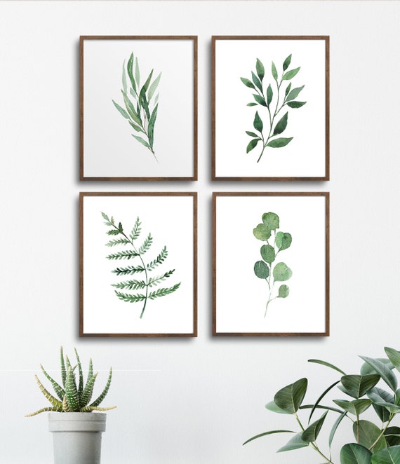 4 Botanical Prints, Eucalyptus Prints, Living Room Decor, Plant Lover, Fern Printable, Watercolor Foliage Prints, Home Decor, Greenery,