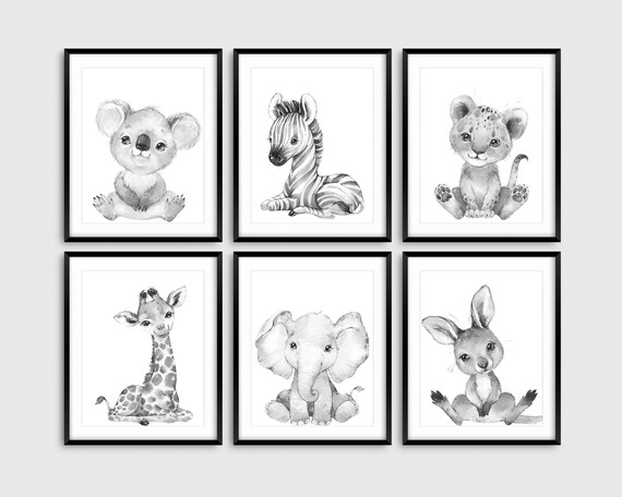 6 Black and White Animal Nursery Prints Baby Animal Prints - Etsy