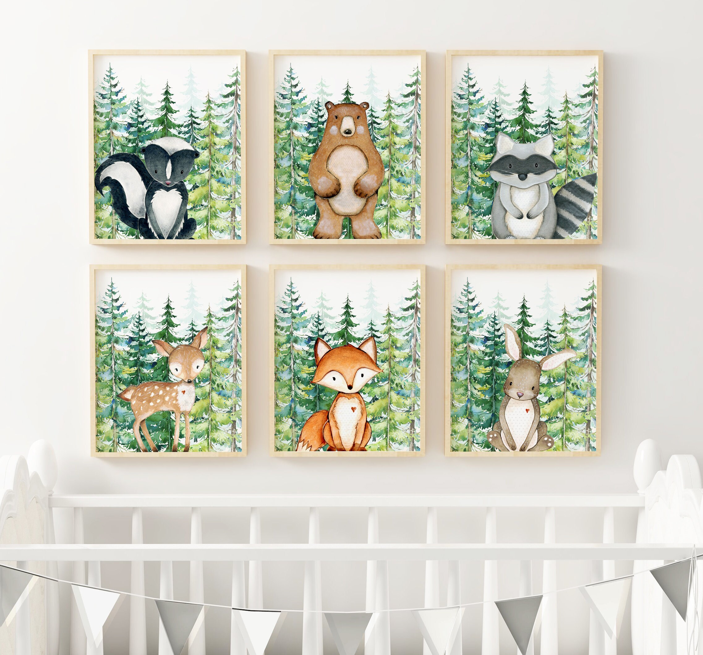 Set of 6 Boys Nursery Woodland Animal Prints, Nursery Wall Decor, Baby ...