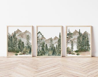 Set of 3 Nursery Prints, Boy Nursery Woodland Prints, Kids Room Decor, Baby Boy Nursery Decor, Nursery Wall Art, Printable Wall Art,