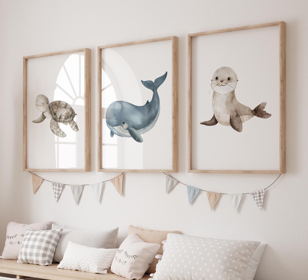 Set of 3 Under the Sea Prints, Nursery Decor, Ocean Baby Animal Prints ...