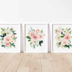 Girl Nursery Blush Pink Watercolor Floral Bouquets, Watercolor Floral ...