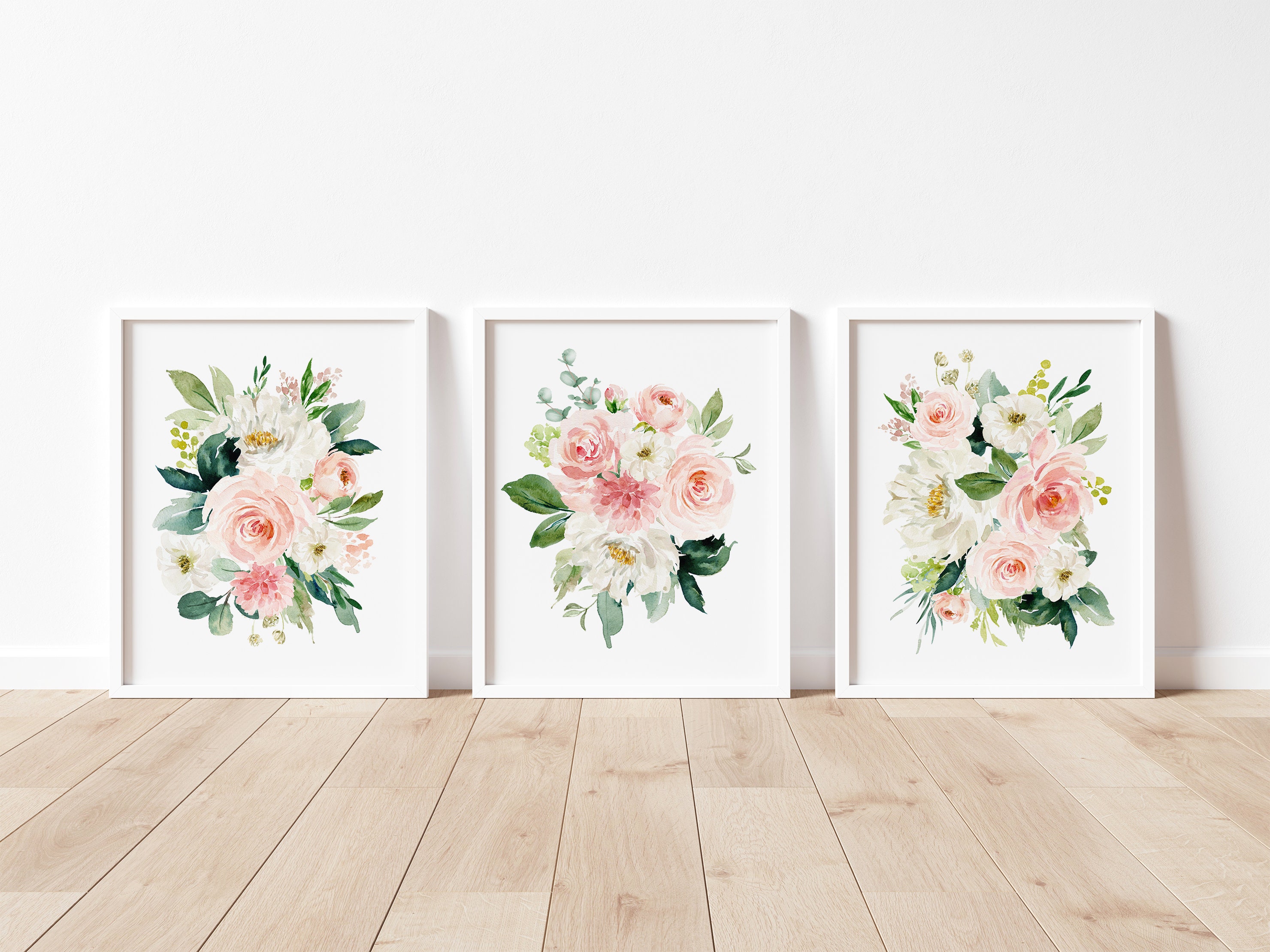 Girl Nursery Blush Pink Watercolor Floral Bouquets, Watercolor Floral ...