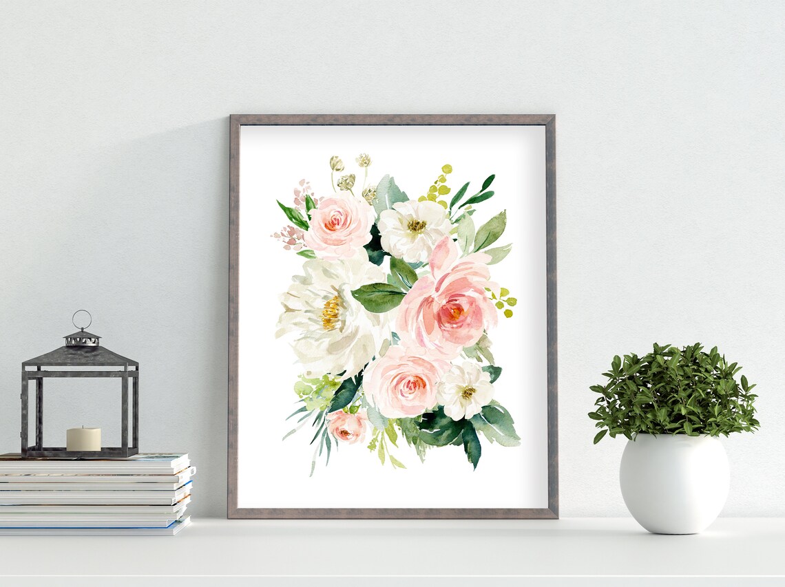 Girl Nursery Blush Pink Watercolor Floral Bouquets, Watercolor Floral ...