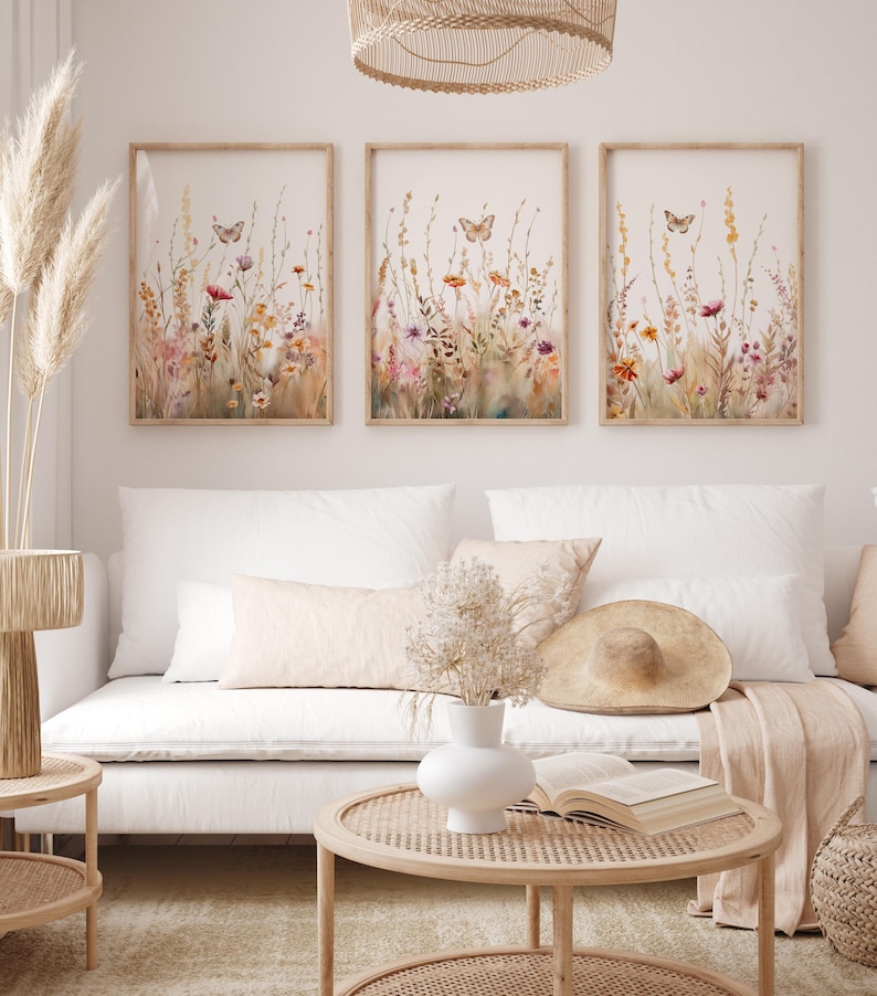 Boho Wildflowers Butterflies Prints, Field of Flowers, Floral Nursery ...