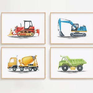 Construction Nursery Wall Art, Vehicle Nursery Decor, Kids Gallery Wall Set, Truck Wall Art, Transportation Print Nursery, Digital Download,