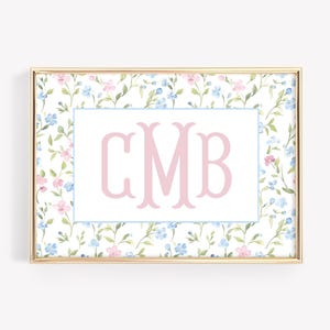 Personalisierte Kinderzimmer Monogramm, Baby Mädchen Raum Dekor, Aquarell Blumen Kinderzimmer, rosa blaues Blumen GrandMillennial, Blumenkinderzimmer Dekor,