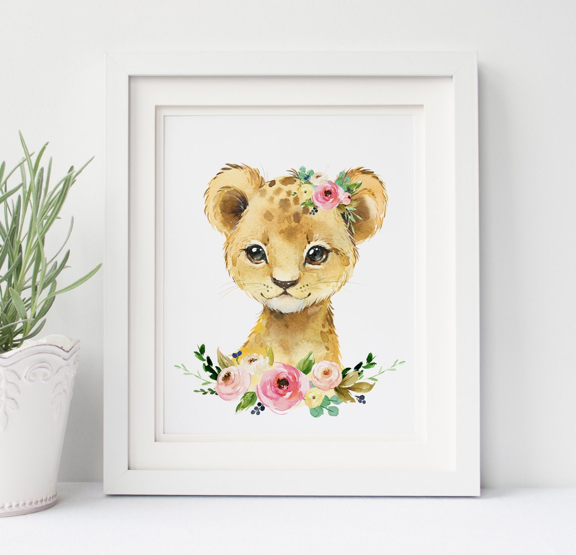 Pink Floral Safari Animal Nursery Wall Decor Baby Girl Etsy