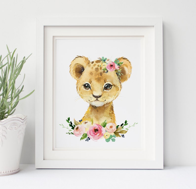 Pink Floral Safari Animal Nursery Wall Decor Baby Girl Etsy