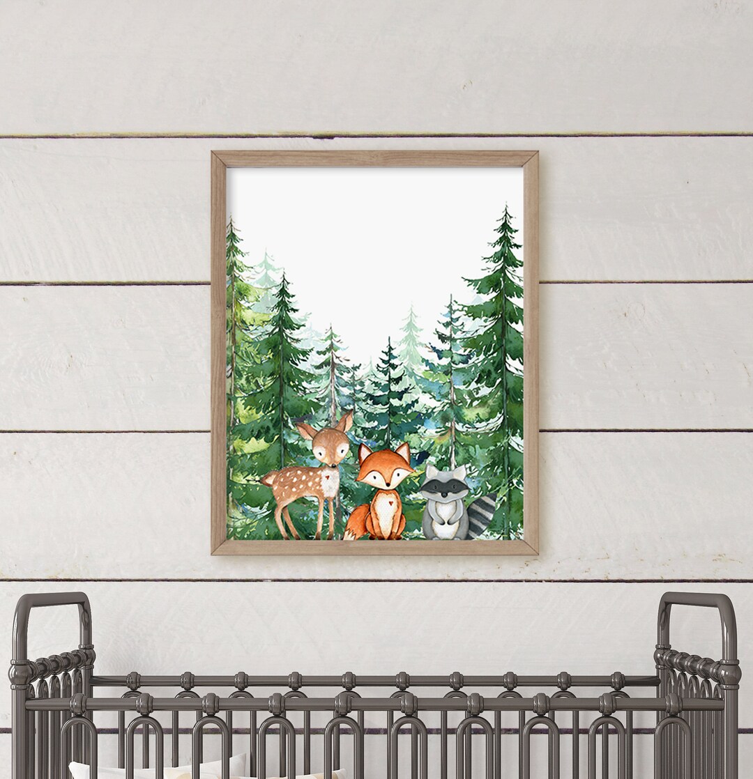 Woodland Animals Nursery Print, Baby Boy Woodland Nursery Wall Art ...
