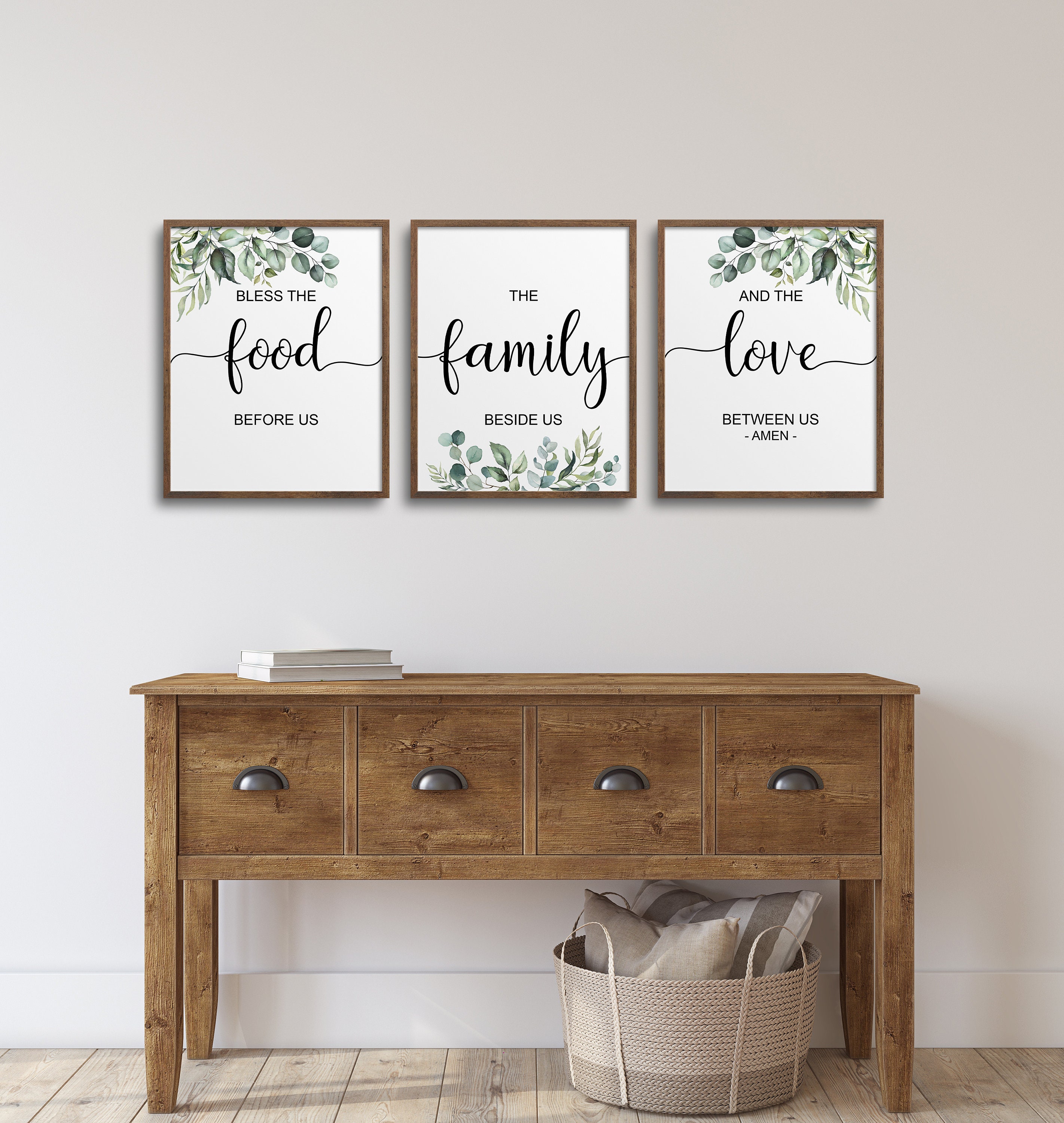 Quadro Decorativo Bless The Food Before Us Per Cucina O Sala Da Pranzo - Tela Grande 104x38 Cm, Messaggio Di Gratitudine