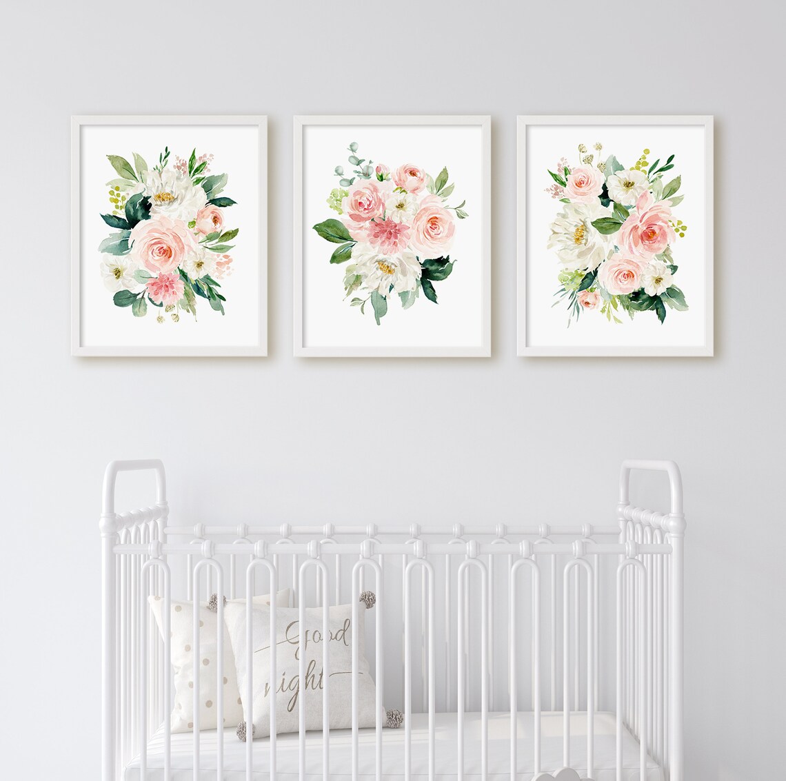 Girl Nursery Blush Pink Watercolor Floral Bouquets, Watercolor Floral ...
