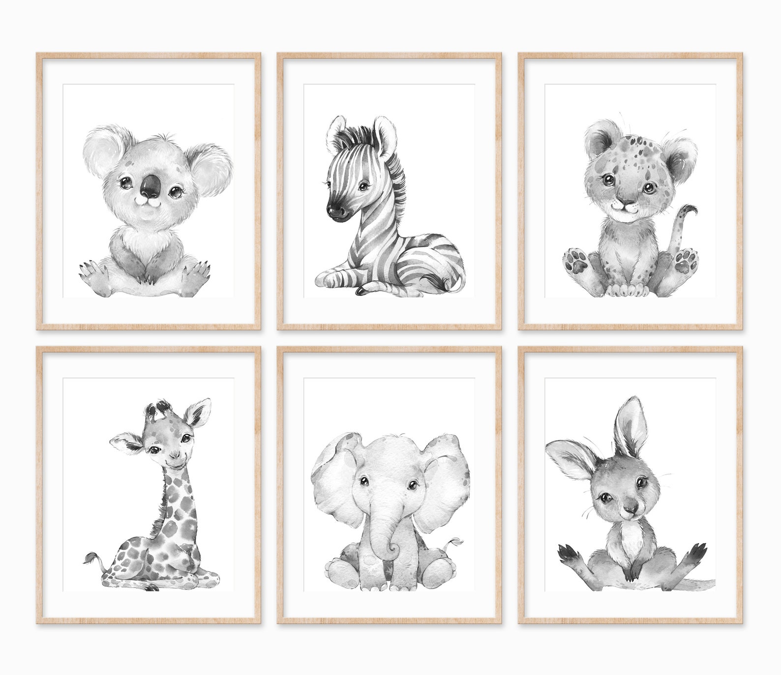 6 Black and White Animal Nursery Prints Baby Animal Prints Etsy