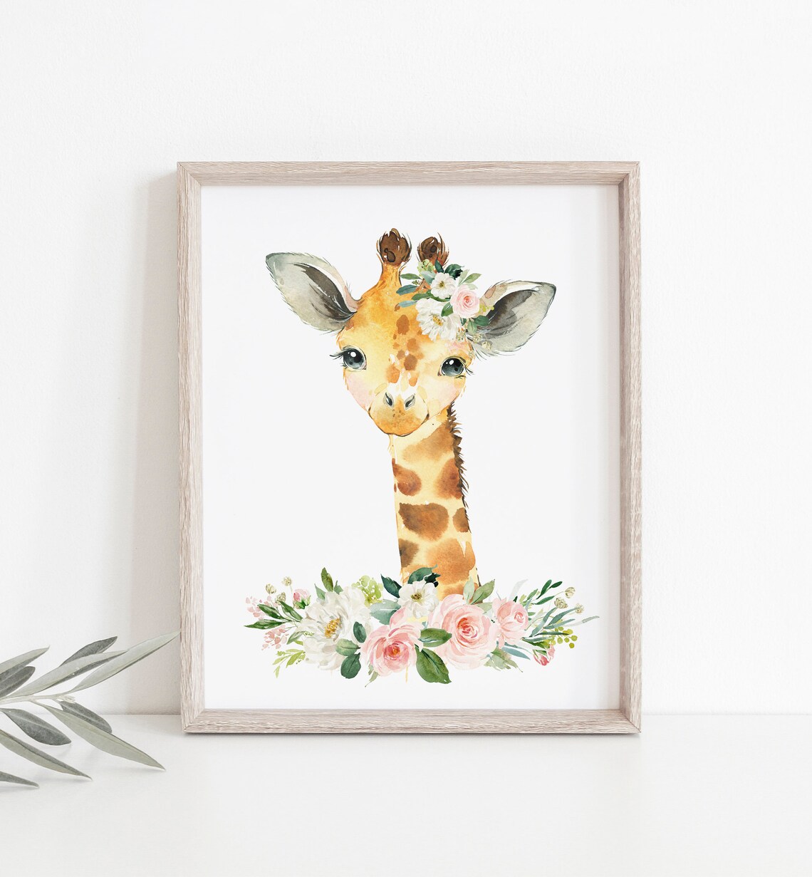 Watercolor Floral Safari Animal Baby Girl Nursery Wall Decor, Blush ...
