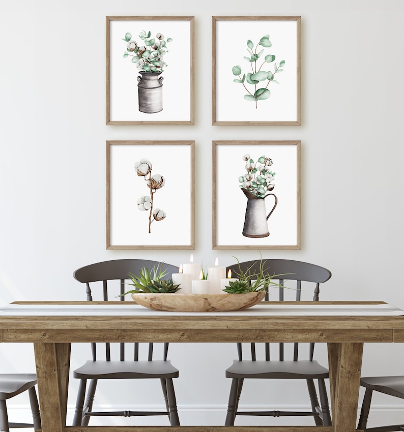 Cotton Prints Watercolor Eucalyptus Wall Art Rustic | Etsy