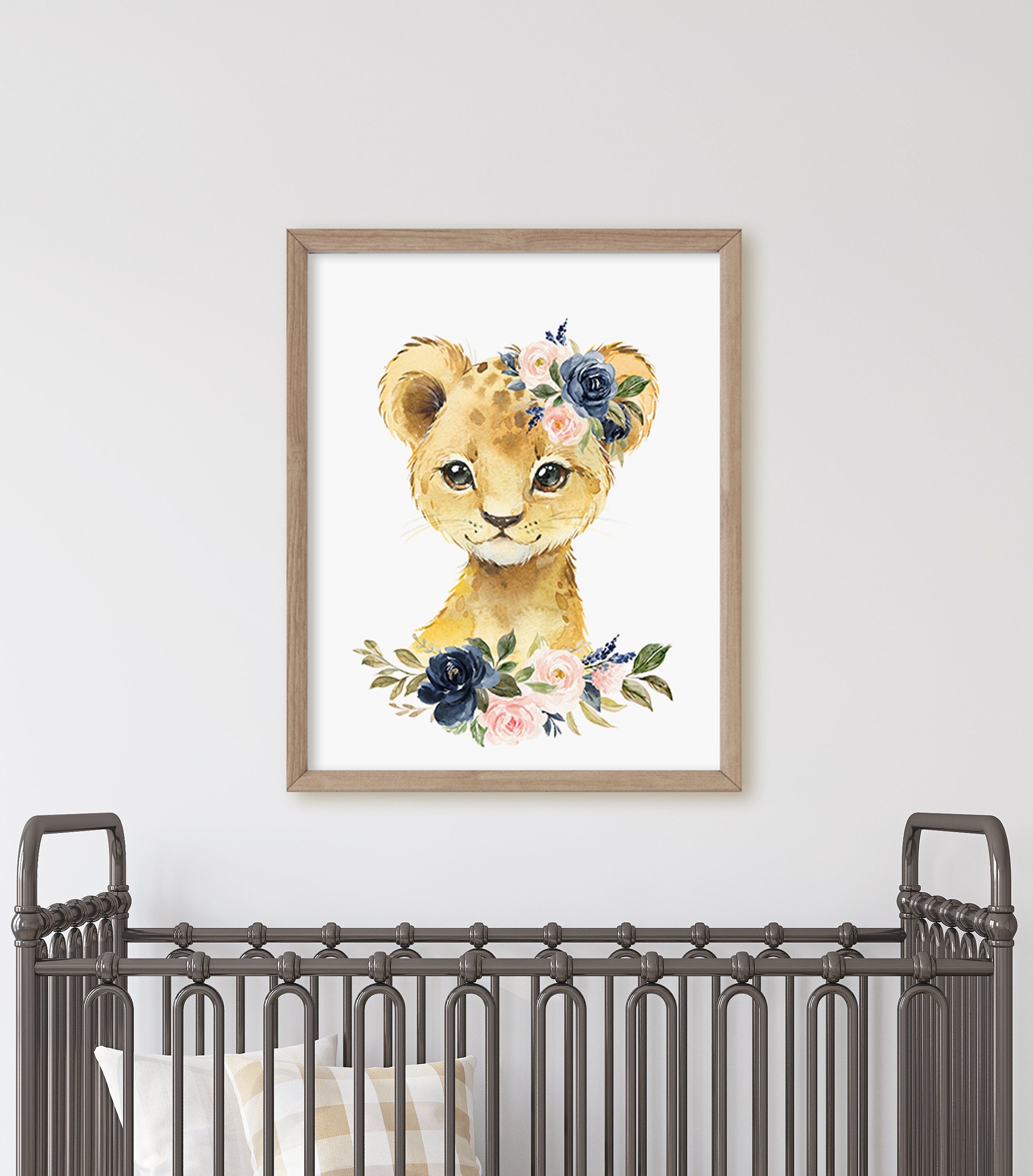 4 Blush Pink Navy Floral Safari Animal Prints, Nursery Wall Decor ...