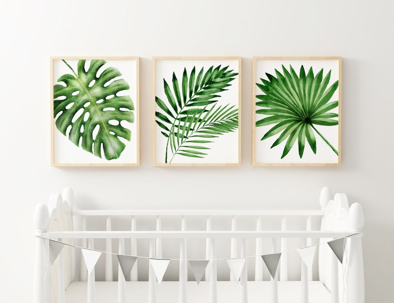 Tropical Leafs Nursery Wall Decor New Mom Gift Baby Shower Gift Tropical Nursery Wall Art Tropical Flamingo Print