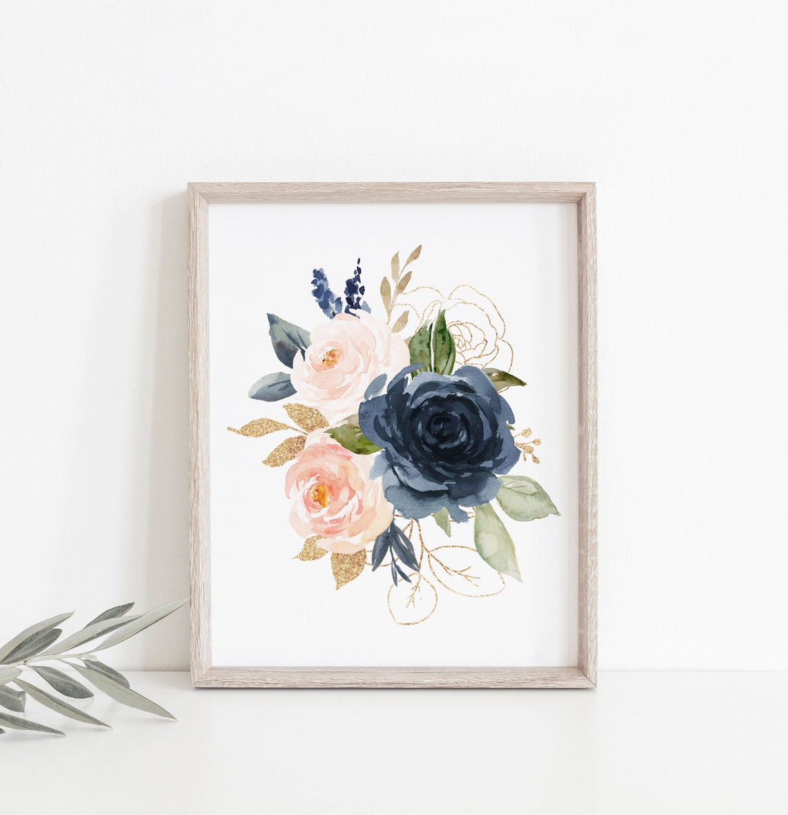 Set of 2 Pink Navy Floral Prints Floral Nursery Wall Art - Etsy
