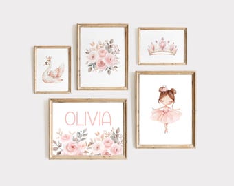 Ballerina Nursery Prints, Ballet Nursery Decor, Baby Girl Pink Ballet Nursery Wall Art, Ballet Gift, Girl Nursery Prints, Digital Download,