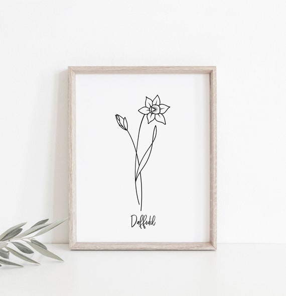 Black and White Birth Flower Print, Line Art Drawing, Daffodil, Living Room Decor, Minimal Decor, Home Decor, Modern Art, Modern Prints,