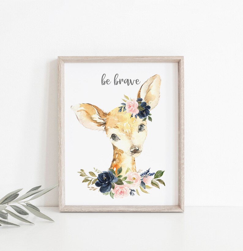Woodland Animal Prints, Blush Navy Floral Nursery, Baby Girl Nursery ...