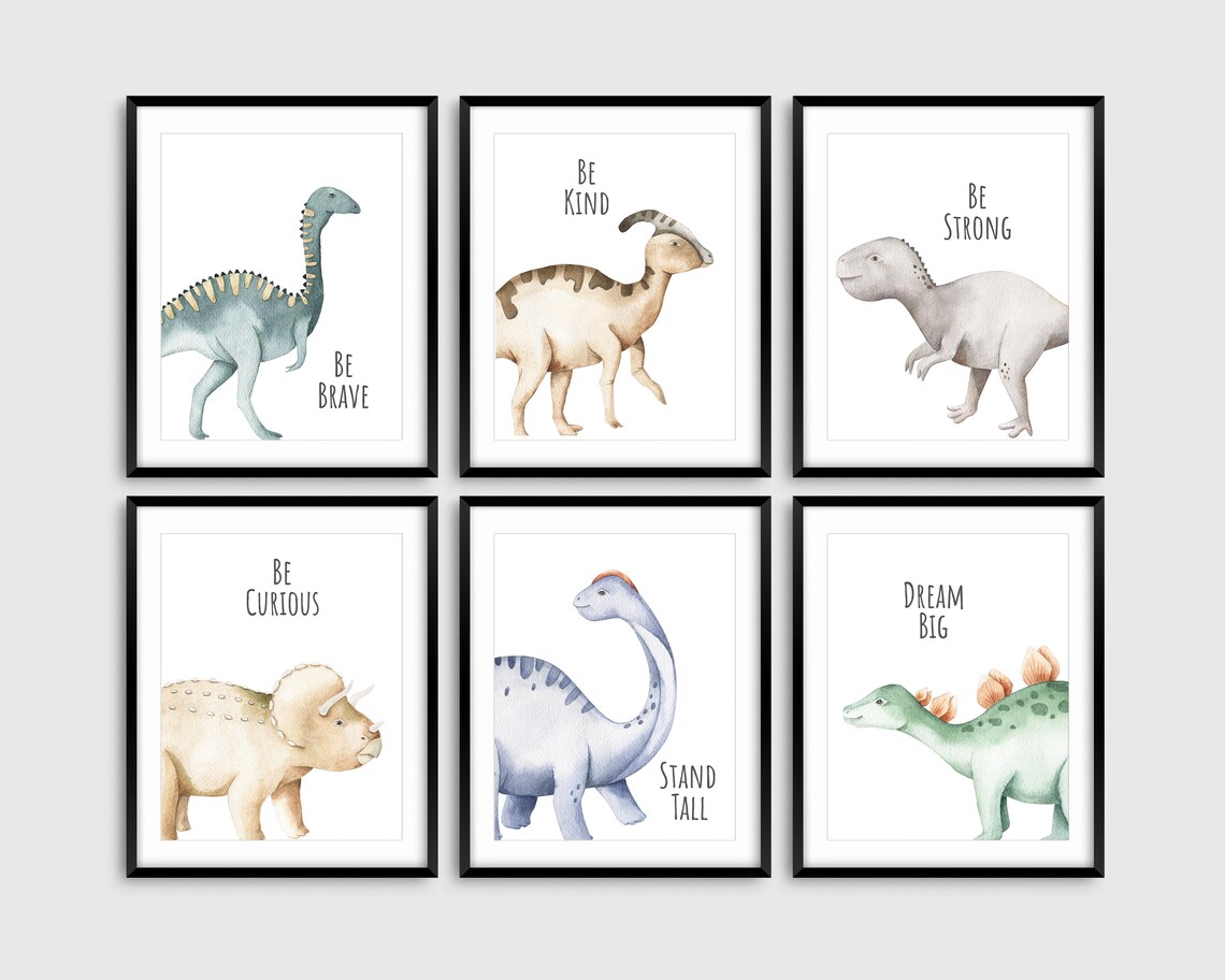 Set of 6 Boy Nursery Dinosaur Prints, Nursery Wall Art, Dinosaur Decor ...