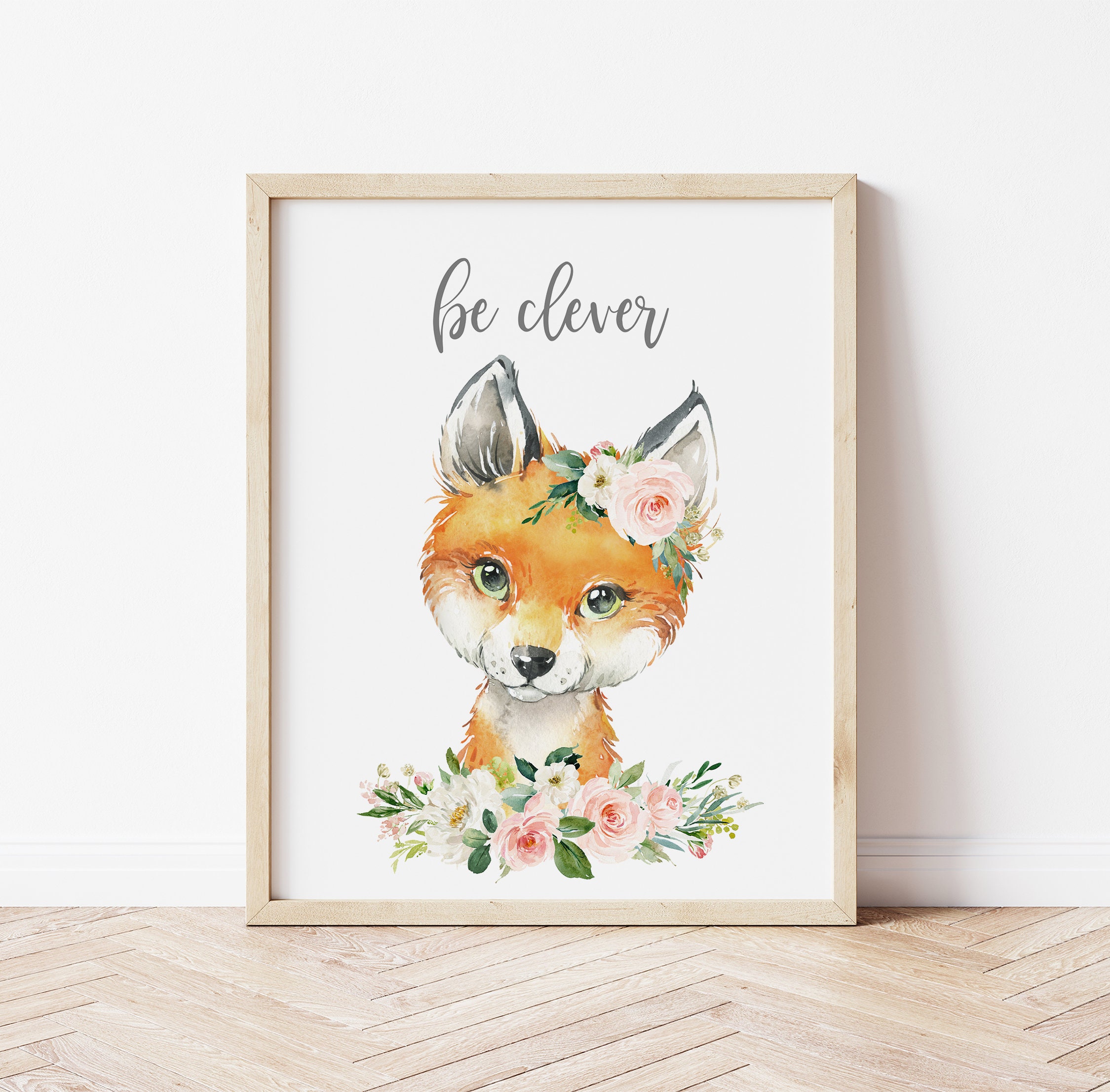 Baby Girl Pink Peach Floral Nursery Prints, Woodland Animal Wall Art ...