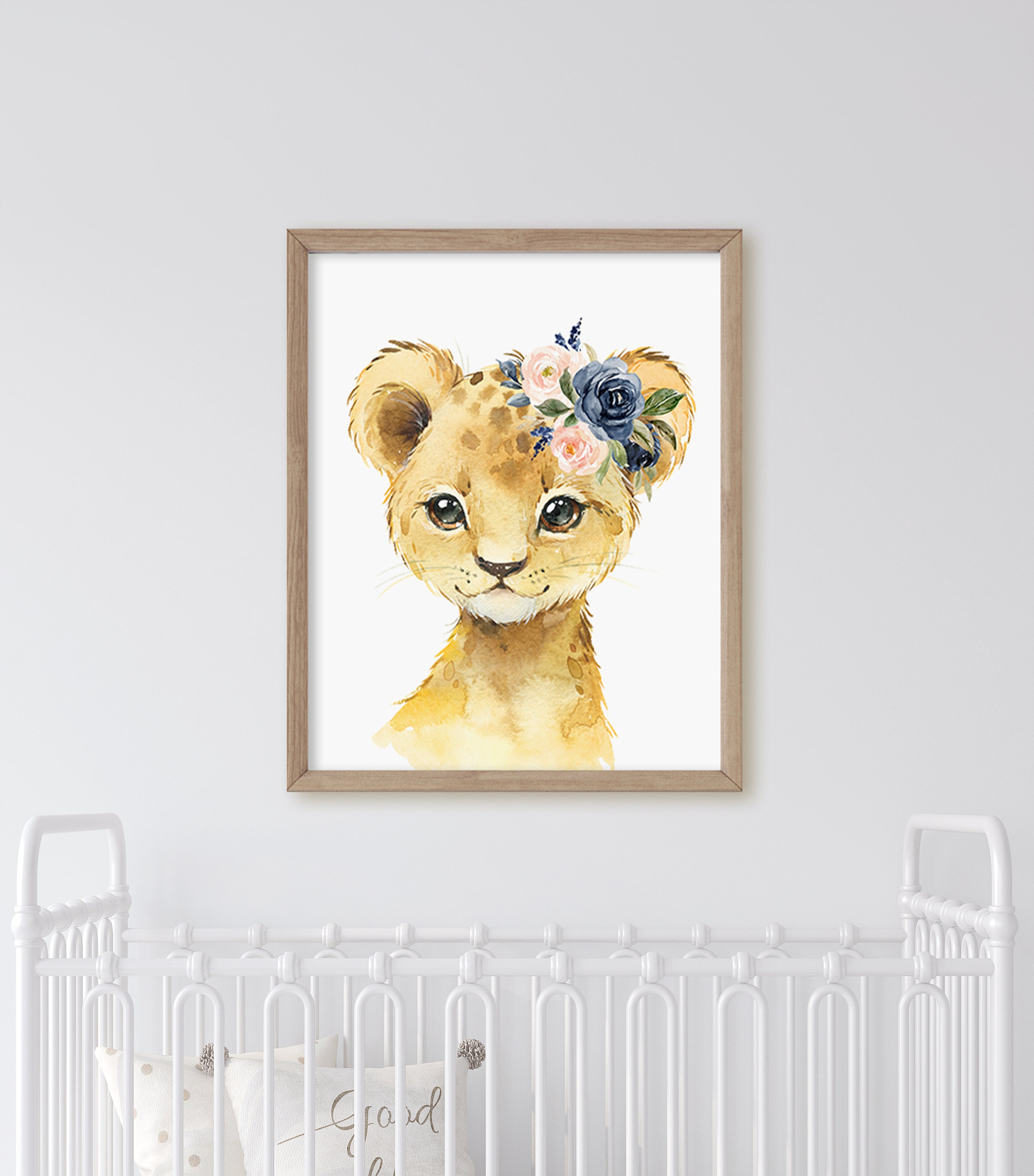 Blush Pink Navy Floral Safari Animal Prints, Nursery Wall Decor ...
