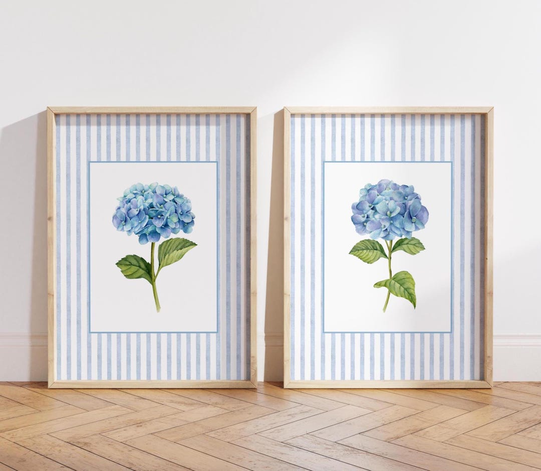 Set of 2 Blue Hydrangea Prints, Chinoiserie Wall Art, Hydrangea Print ...