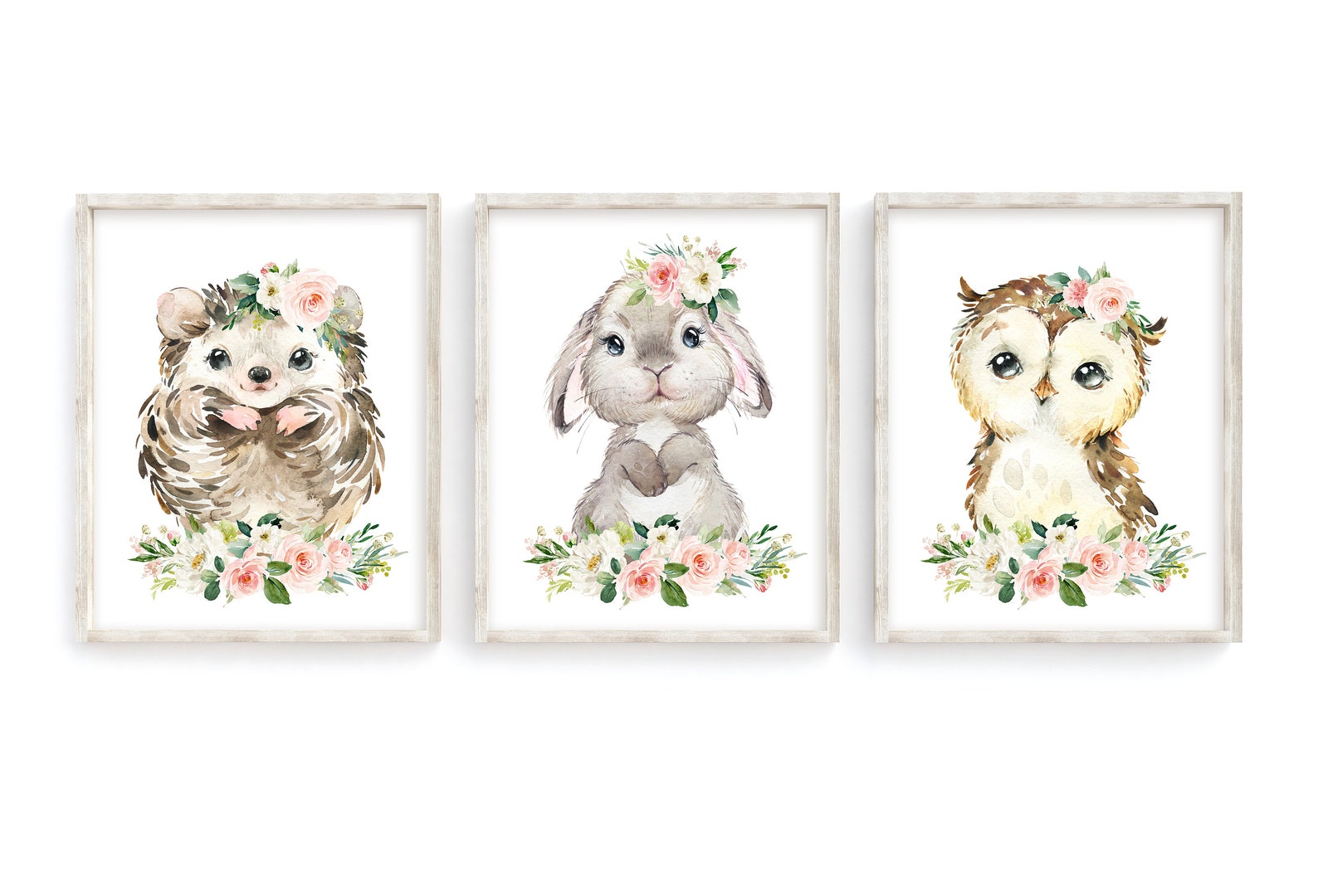 Floral Woodland Animal Prints, Baby Girl Nursery Wall Art, Girls Room ...