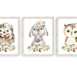 Baby Girl Nursery Wall Art, Floral Woodland Animal Prints, Girls Room ...