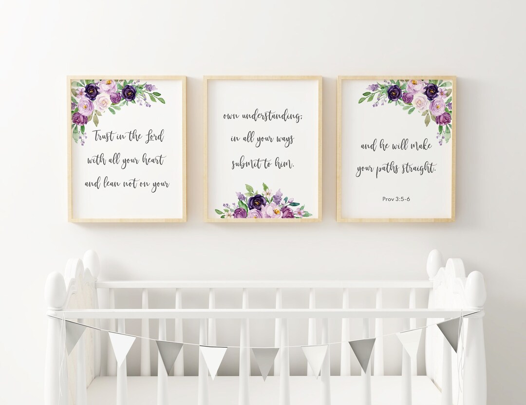 Baby Girl Nursery Bible Verses, Christian Nursery Bible Print, Purple