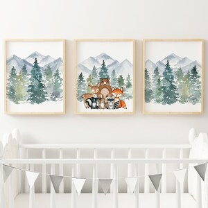 Woodland Nursery Decor, Boy Woodland Nursery Prints, Woodland Animal Prints, Mountain Prints, Nursery Wall Art, Bear, Deer, DIGITAL DOWNLOAD