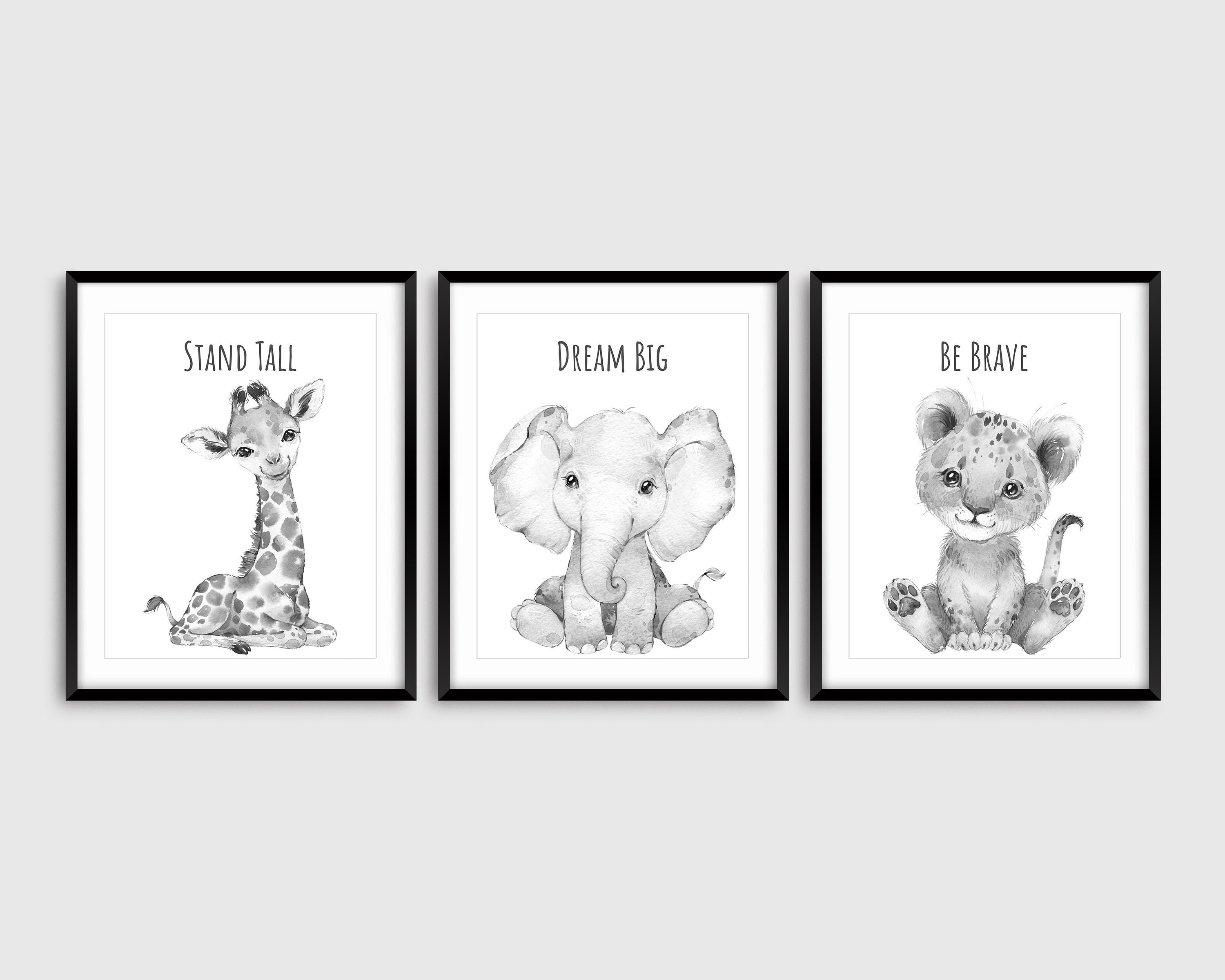 3 Black and White Animal Nursery Prints Dream Big Be Brave Etsy
