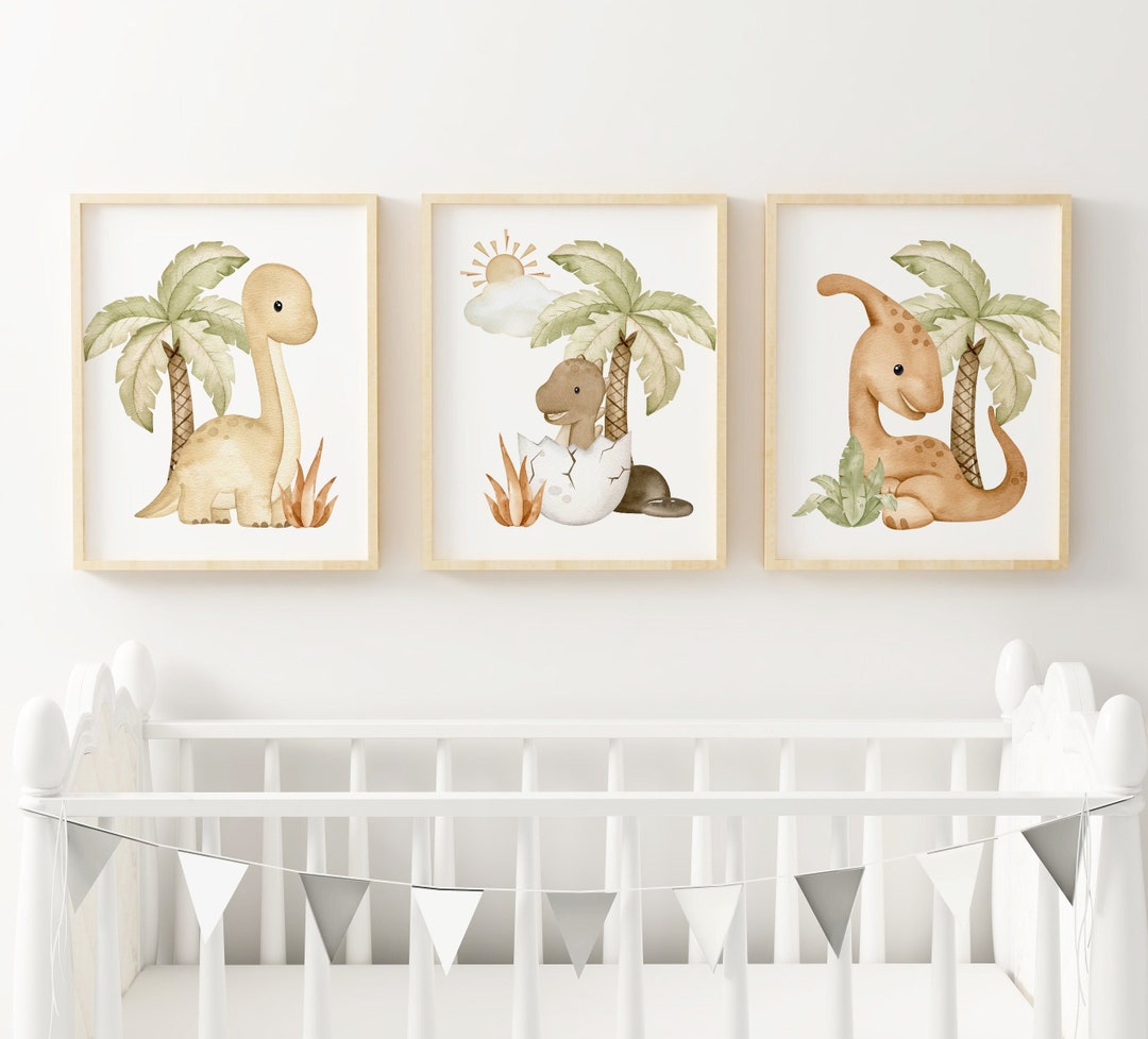 Set of 3 Boy Nursery Dinosaur Prints, Nursery Wall Art, Dinosaur Decor ...