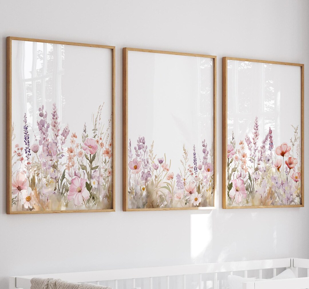 Field of Flowers Pastel Wildflowers Prints, Floral Nursery Wall Art ...