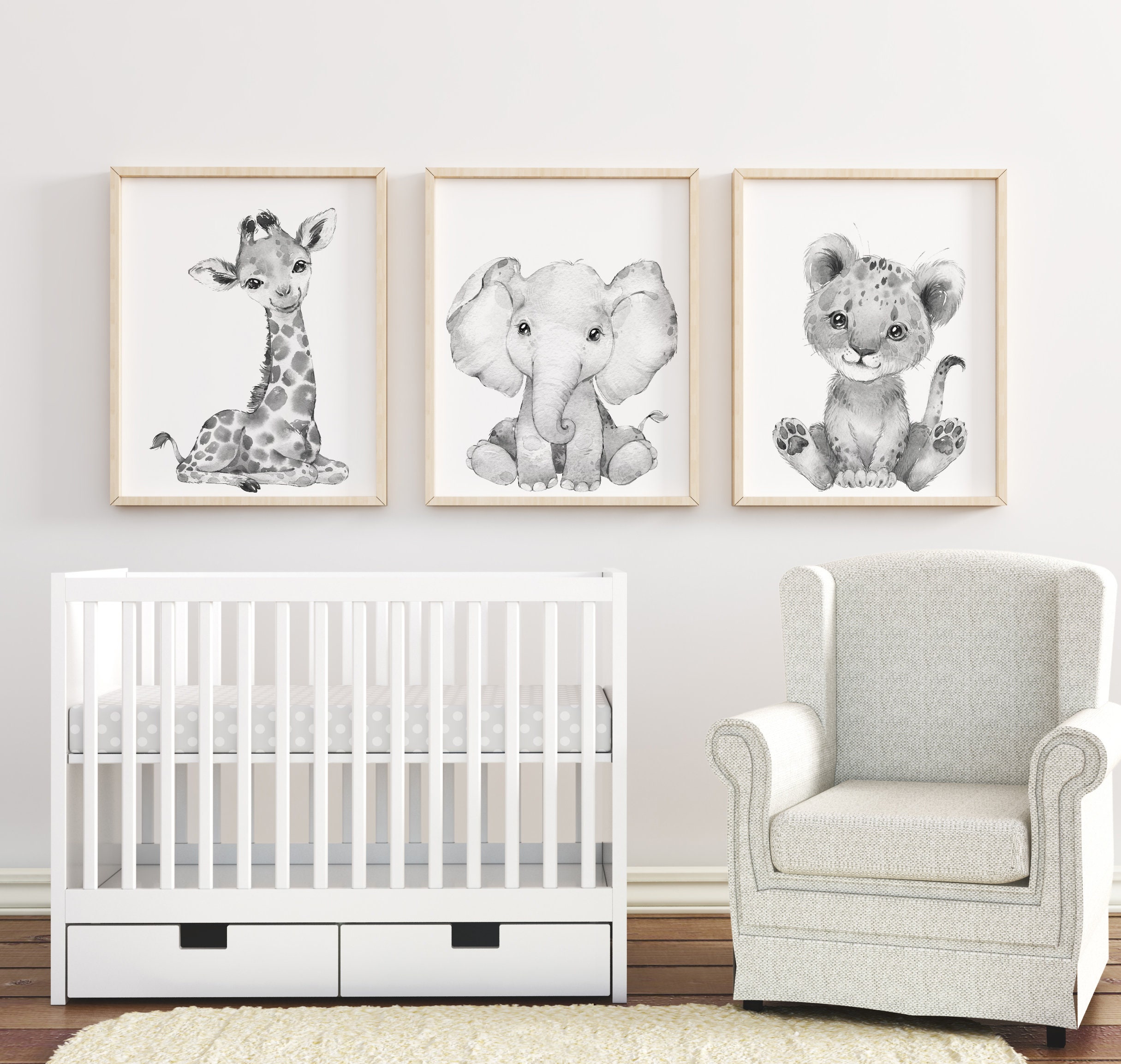 3 Black and White Animal Nursery Prints Safari Animal Prints Etsy