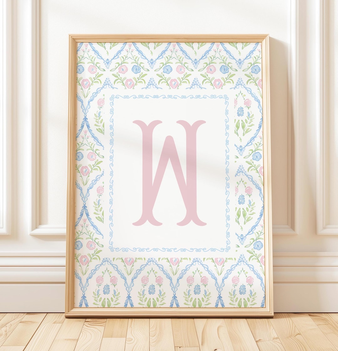 Pink Initial Letter W Print, Grandmillennial Style, Monogram Print ...