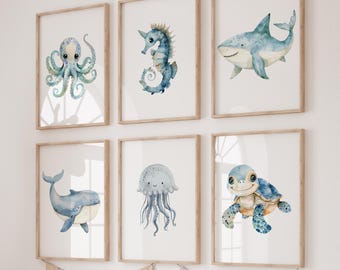 Ocean Animal Prints Set of 6 – Under the Sea Nursery Wall Art