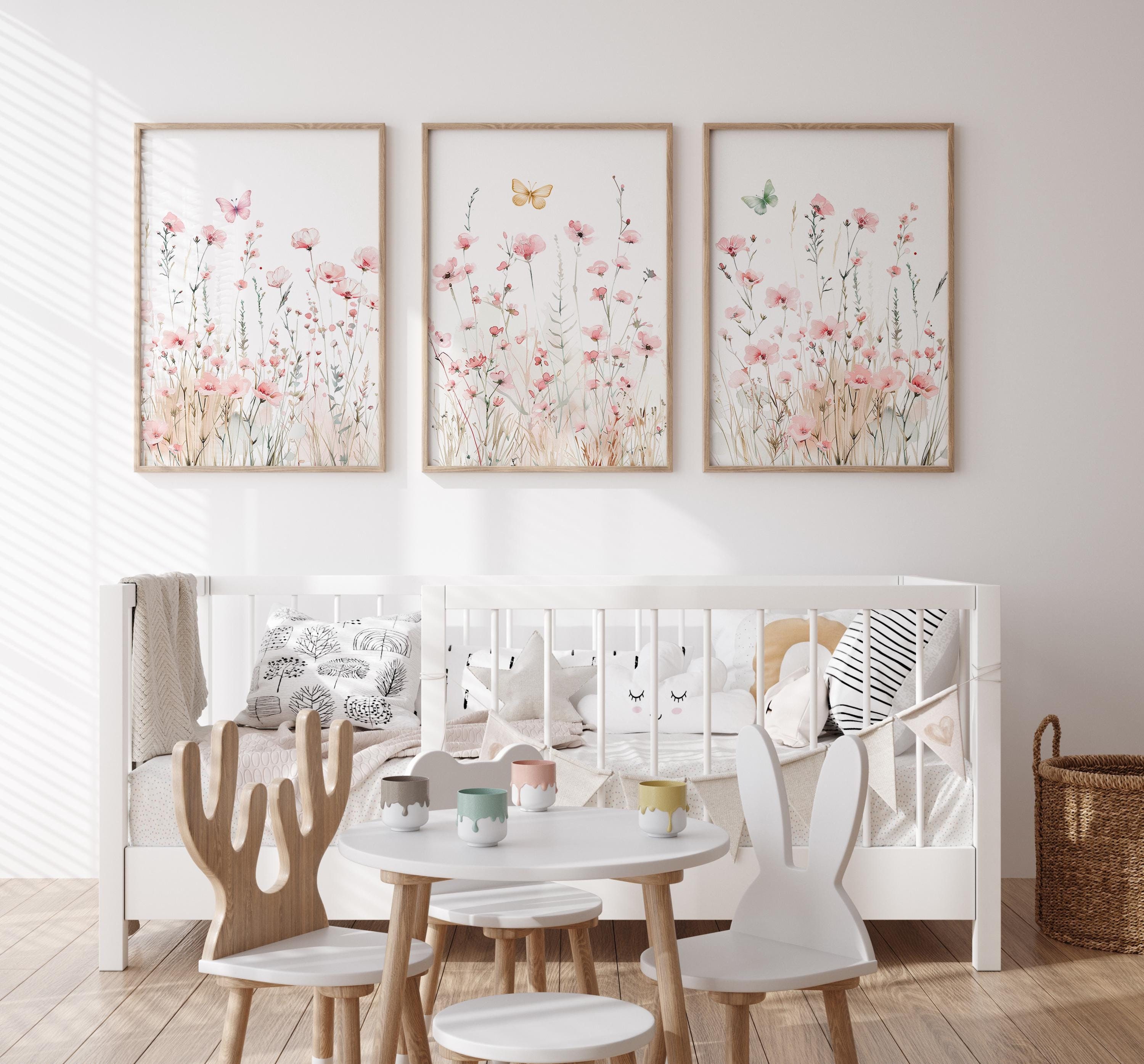 Blozen wilde bloemen prints, bloemen kinderkamer kunst aan de muur, boho babymeisje kinderkamer muur decor, aquarel bloemen, weide bloemen, veld met bloemen,