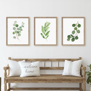 Set of 3 Eucalyptus Art Prints, Botanical Leaf Wall Art, Watercolor Foliage, Living Room Decor, Bedroom Wall Art, Plants, Home Decor Gift,
