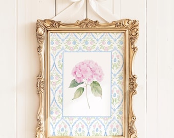 Stampa di ortensie rosa, arte murale cineseria, stampa di ortensie, grande arte millenaria, dipinto di ortensie, arte botanica, arte murale per il soggiorno,