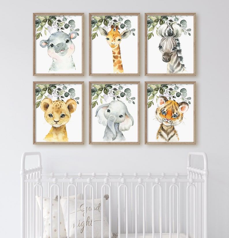 Safari Animal Nursery Prints, Boy Nursery Jungle Animals, Eucalyptus ...