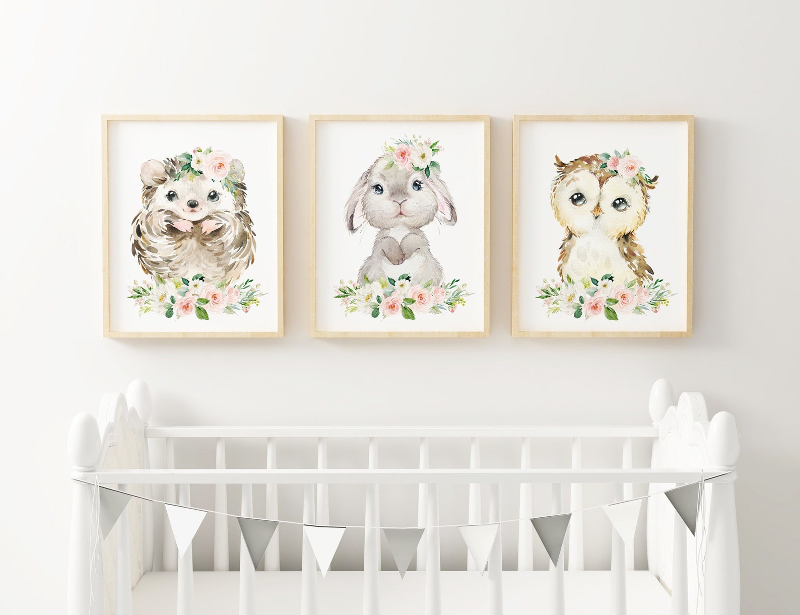 Floral Woodland Animal Prints, Baby Girl Nursery Wall Art, Girls Room ...