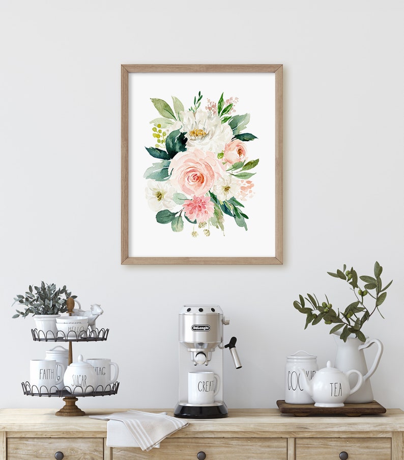 Girl Nursery Blush Pink Watercolor Floral Bouquets, Watercolor Floral ...