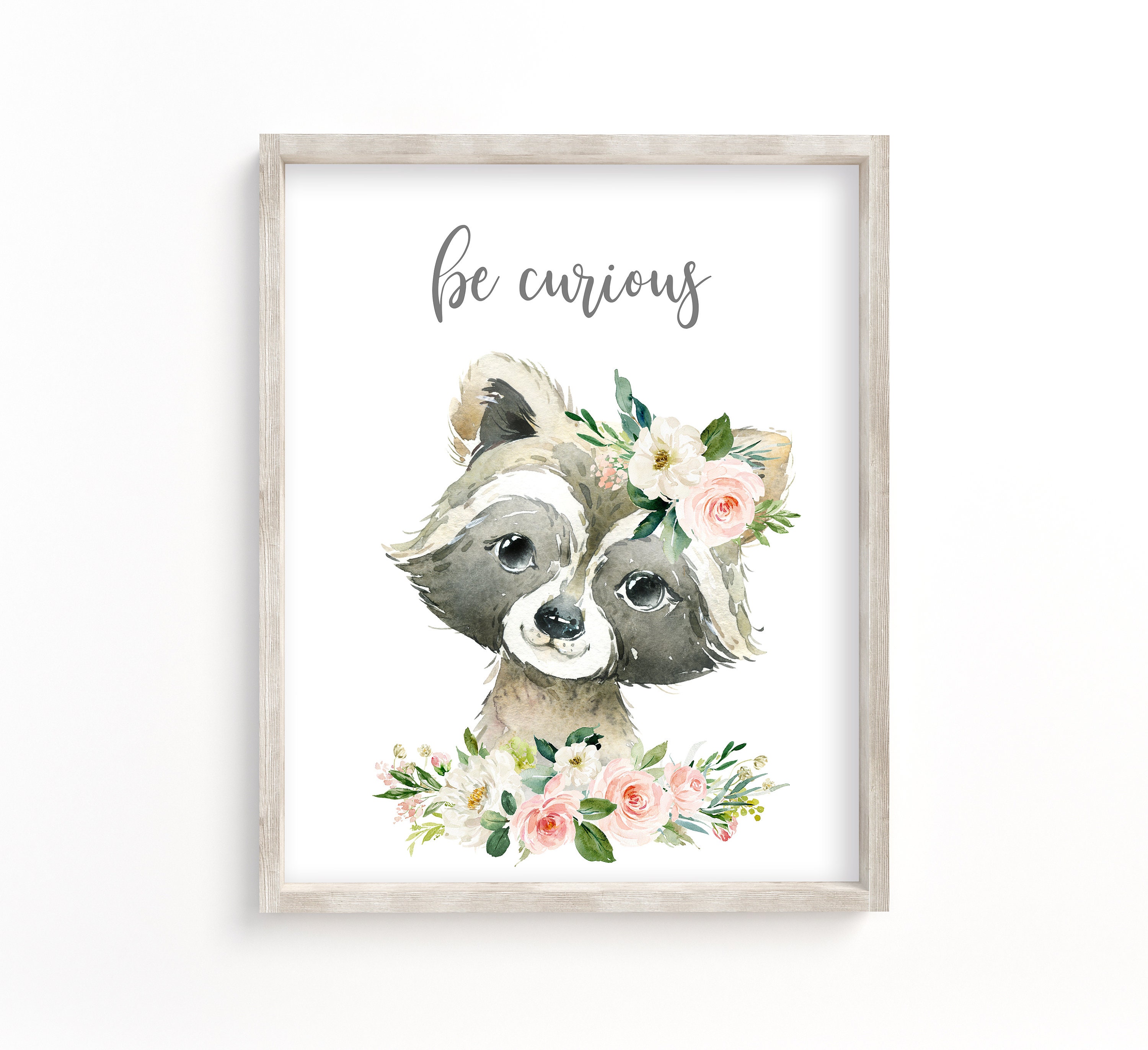 Baby Girl Pink Peach Floral Nursery Prints, Woodland Animal Wall Art ...