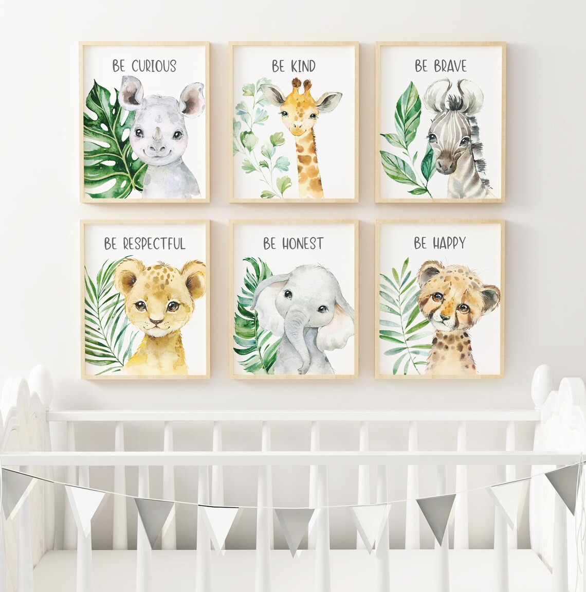 Safari Animals Nursery Wall Decor Tropical Leaves Nursery - Etsy