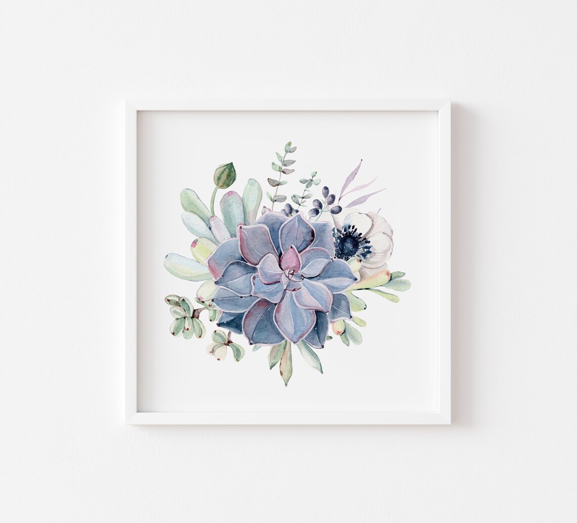 Set of 4 Square Succulent Prints, Botanical Print, Succulent Wall Art ...