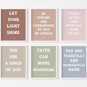Set of 6 Kids Bible Verse Prints, Baby Nursery Wall Art, Christian Wall Decor, Printable Scripture Poster Religious Artwork Instant Download
